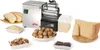 A stainless steel electric grater is displayed with various food items like bread, nuts, cheese, and chocolate, suggesting its versatility. Anteprima dell’immagine prodotto