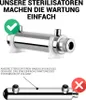 A comparison of two water sterilizers, highlighting the ease of maintenance of one over the other. Produktbild-Vorschau