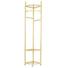 A gold metal corner coat rack with shelves and hooks. Podgląd zdjęcia produktu