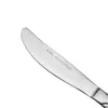 A close-up shot of a silver knife with a serrated edge. Produktbild-Vorschau