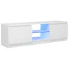 A white TV stand with blue LED lighting on a white background. Produktbild-Vorschau