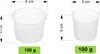 Two white plastic cheese molds with dimensions and weight indicated. Produktbild-Vorschau