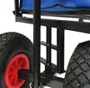 A close-up view of the wheels and frame of a blue wagon. Produktbild-Vorschau
