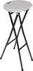 A white folding stool with a black metal frame against a white background. Produktbild-Vorschau