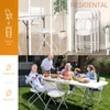 Collage showing folding chairs and a family dining outdoors. Podgląd zdjęcia produktu