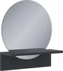 A product shot of a black bathroom mirror with a shelf, against a white background. Produktbild-Vorschau