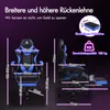 A diagram showing the dimensions and features of a gaming chair, with text overlays in German. Produktbild-Vorschau