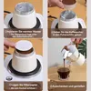 Collage of images showing instructions for making coffee with a Moka pot. Produktbild-Vorschau