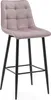 A single pink bar stool with black legs is shown against a white background.