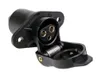 A black 3-pin trailer socket with its cover open, showing the connection points. The socket is mounted on a flange with screw holes. Podgląd zdjęcia produktu