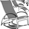 A collage of images showing a gray lounge chair with a metal frame, demonstrating its features and adjustability. Náhled obrázku produktu