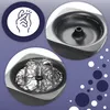 A collage of images showing a pet water fountain, including a close-up of the empty basin, a close-up of the water flowing, and an icon representing ease of use. Produktbild-Vorschau