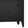 A close-up view of a black metal cabinet, showing a handle and ventilation slots. Voir les images du produit
