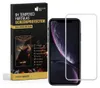 A product box for a screen protector is shown next to a smartphone with a screen protector placed on it. Produktbild-Vorschau