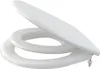 A white toilet seat with the lid open, shown from a diagonal angle against a white background. Produktbild-Vorschau