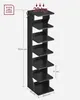 A black, multi-tiered shoe rack with dimensions indicated. Náhled obrázku produktu