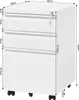 A white metal filing cabinet with three drawers and wheels, with dimensions annotated on the image. Produktbild-Vorschau