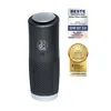 A black portable air purifier is shown against a white background, accompanied by marketing badges. Produktbild-Vorschau