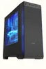 A black computer tower with blue internal lighting. Produktbild-Vorschau