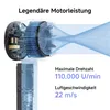 A cutaway view of a hair dryer motor and airflow, with text highlighting its performance metrics. Voir les images du produit