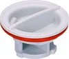A close-up studio shot of a plastic drain plug with a red rubber seal. Produktbild-Vorschau