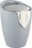 A light gray laundry hamper with a gray lid and a white towel draped over the side. Produktbild-Vorschau