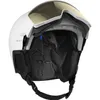 Close-up view of the interior of a white ski helmet with integrated goggles. Voir les images du produit