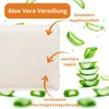 A close-up of a textured fabric surface with aloe vera slices and water droplets, highlighting product features. Produktbild-Vorschau