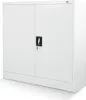 A white metal cabinet with two doors and a black handle with a key. Voir les images du produit