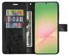 A black wallet-style phone case with credit cards and a banknote inserted, and a smartphone screen displayed. Produktbild-Vorschau