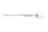 A close-up, side view of a silver heating element with a white cap and a white cable, isolated on a white background. Produktbild-Vorschau