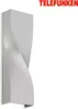 A silver, modern-looking outdoor LED wall light with a twisted design, placed against a white background. The Telefunken logo is visible in the top right corner. Produktbild-Vorschau