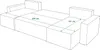 A line drawing of a sectional sofa with dimensions indicated by green lines and text. Náhľad obrázku produktu
