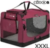 A dark red dog crate with mesh windows and black trim, shown from a front-diagonal angle. The brand logo and size indicator are visible. Anteprima dell’immagine prodotto