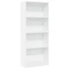 A white, four-shelf bookcase is shown against a white background. Náhled obrázku produktu