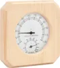 A close-up of a wooden-framed thermo-hygrometer for a sauna. Produktbild-Vorschau