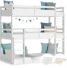 A white wooden triple bunk bed with several pillows and a decorative garland. Náhľad obrázku produktu