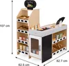 A wooden toy supermarket stand with shelves, a counter, and accessories. Produktbild-Vorschau