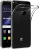 A transparent phone case is shown on top of a Huawei P8 Lite 2017 smartphone. Produktbild-Vorschau