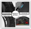 A collage of four close-up images of a gaming mouse, highlighting its features. Produktbild-Vorschau