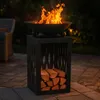 Feuerschale 45cm auf Säule mit Holzfach, Gusseisen, schwarz Produktbild-Vorschau 6