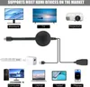 Collage showing a wireless HDMI dongle and its compatible devices like monitors, TVs, projectors, computers, laptops, tablets, and phones. Produktbild-Vorschau