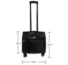 A black pilot case with wheels and an extended handle against a white background, with dimensions indicated. Produktbild-Vorschau
