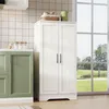 A white kitchen cabinet is shown next to green kitchen cabinets, with a window in the background. Voir les images du produit