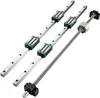 A set of linear guide rails and a ball screw are displayed on a white background. Produktbild-Vorschau