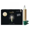 A product box and a single LED candle with a clip. Produktbild-Vorschau