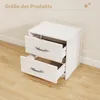 A white nightstand with two drawers is shown with dimensions indicated by lines and text. Podgląd zdjęcia produktu