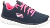 A single navy blue Skechers sneaker with pink laces and accents is shown against a white background. Podgląd zdjęcia produktu