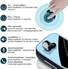 An image showing instructions for using TWS headphones, with a hand interacting with a headphone and a close-up of a headphone on a blue surface. Produktbild-Vorschau