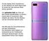 A folded smartphone with a protective film outline shown on a white background, accompanied by descriptive text. Produktbild-Vorschau
